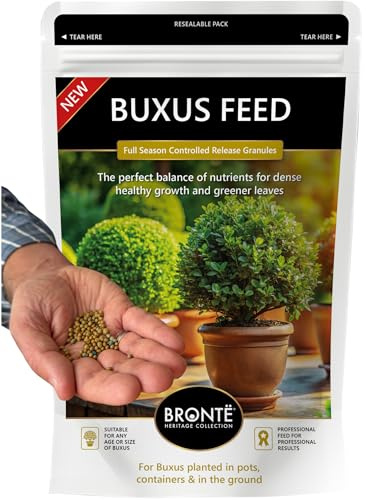 Bronte Heritage Buxus Feed Controlled-Release Fertiliser – Plant Food for Box Hedges & Topiary in Pots, Containers & Ground. Easy-Apply Granules for Dense, Healthy Growth & Greener Leaves. 120g Pouch