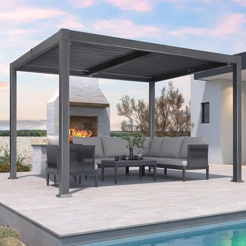 PURPLE LEAF Pergola Bioclimatica in Alluminio 3 x 3,65 m, Gazebo da Giardino Esterno Impermeabile con Lame Orientabili, Pergola Terrazza e Carport
