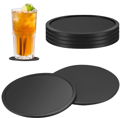 6 Dessous de Verre en Silicone,sous Verres Antidérapant,Résistants à la Chaleur,Antidérapants pour Bureau,Cuisine,Bar,Boissons,Protection des Meubles,Noir
