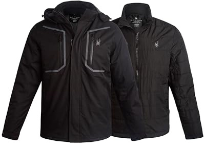 Spyder Mens Ski Jacket - 3-in-1 System Snow Waterproof Winter Jackets for Men - Mens Snowboard Jacket with Detachable Hood, Size Small, Black Raven
