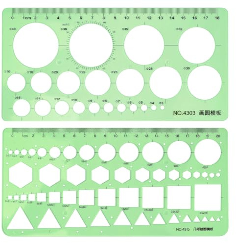 Aihoom 2PCS Normographe Géographie, Gabarit Cercle et Géométrique, Modèles de Mesure pour Dessin Artistique, Règle Pochoir pour Croquis et Schémas, Règle Gabarit pour Studio ou Dessin Personnel