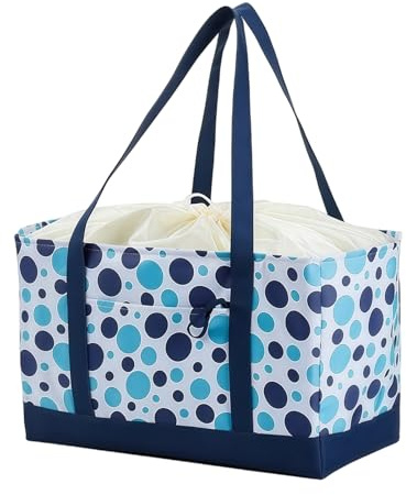 Återanvändbar livsmedelsväska – Oxfordtyg 42 x 26 x 27 cm isolerad kasse | Vattentät hopfällbar shoppingväska med fickor, dragskostängning, lätt hållbar | utomhus picknick camping marknad resor