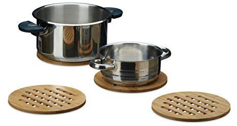 Relaxdays Untersetzer 4er Set rund Bambus, Topfuntersetzer aus Holz für Töpfe, Pfannen, Teller, abwischbar ca. 20 cm Durchmesser, natur, 19.7 x 19.7 x 0.8 cm