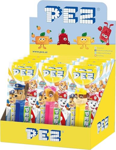 PEZ Paw Patrol Character Sweet Dispensers, Lemon & Apple Flavoured, Multipack of 12 (2 x Refill Pack Per Dispenser)