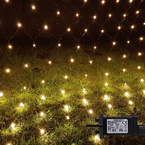 ANSIO® Net Lights Outdoor, 200 LED 2 x 2m Warm White Fairy Christmas Lights with Timer, Mains Powered Mesh Lights for Indoor Outdoor Xmas Trees, Windows, Garden Party Decorations