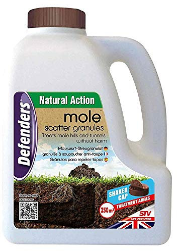 Defenders 2 x 2.5 kg Mole Scatter Granules (Humane, Natural Mole Deterrent, Use Year-Round, Covers Up to 250 sq m, Safe for Use Around Kids and Pets)