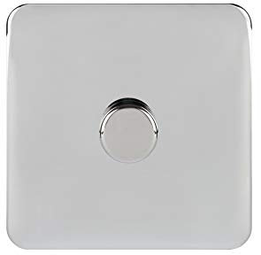 Schneider Electric Lisse Screwless Deco - Single 1 Way Dimmer Light Switch, Mains, 250 W, GGBL6011CPCS, Polished Chrome
