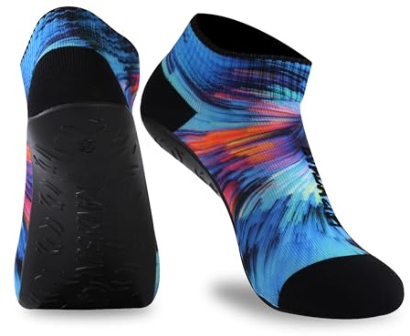 RANDY SUN Unisex Quick-Dry Sand Not Waterproof Socks, Wearable Barefoot Home Fitness Beach Pool Shoes for Surf Swim Yoga Volleyball Provided Protection(1 Pair Blue Printed Low Cut Size 27)