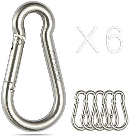 sprookber Stainless Steel Spring Snap Hook Carabiner - 304 Stainless Steel Caribeener Clips, Set of 6