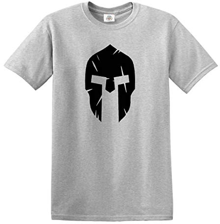 Darkwear Mens Bodybuilding T-Shirt - Spartan Helmet - Gym Training Top (Sport Gray Black Print, 5XL)