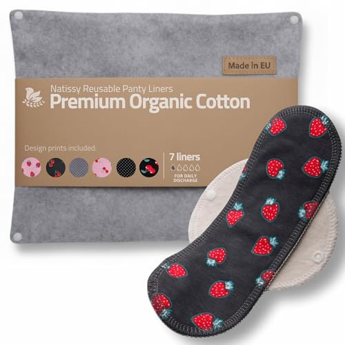Protèges Slip Lavables Réutilisables en Coton Bio pour Pertes Blanches (M, x7); FABRIQUÉS en UE, Lavables à Haute T°, 100% Respirants, Protection Féminine SEULEMENT pour Usage Quotidien (Sans PUL)