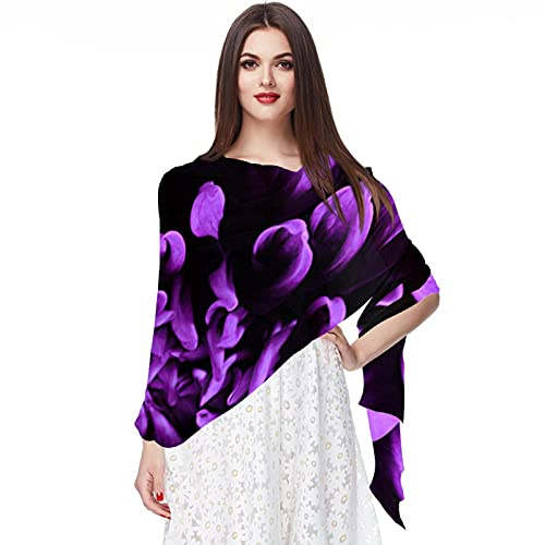Bufanda de gasa suave con patrón de flores moradas para mujer, para dama de honor, boda, fiesta formal, vestido de noche