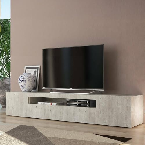 Dmora - Meuble TV Jesse, Buffet bas de salon avec 3 portes, Base pour meuble TV, 100% Made in Italy, 200x40h37 cm, Ciment