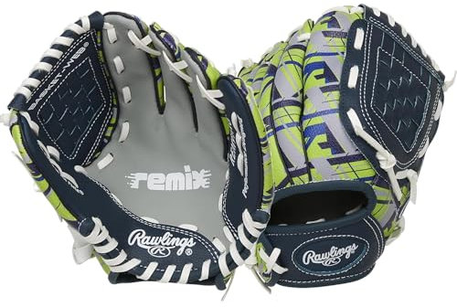 Rawlings Remix Youth Baseball Glove, 9 inch, Basket Web, Right Hand Throw, Neon Green