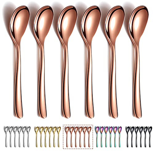 Set med 6 teskedar i roséguld Kyraton 14 cm rostfritt stål med titanbeläggning roséguld kaffesked espressosked dessertsked mini diskmaskin sked