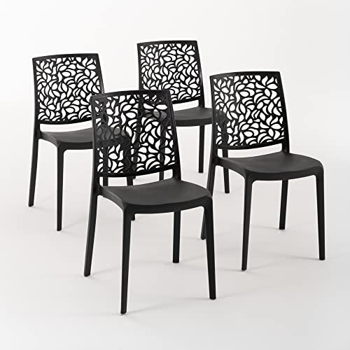 SIEDITI FUORI E DENTRO Chaises en résine avec Fibre de Verre empilables pour intérieur/Cuisine/Salle à Manger et extérieur/Jardin Anna (4 Chaises, Noir)