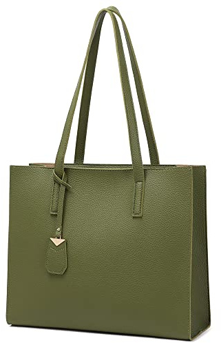 MORGLOVE Women's Tote Bag Large Handbag Soft Leather Simple Shoulder Bag with Zipper for School Work Leisure (A-Green)