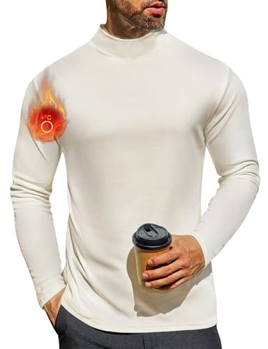 Ekouaer Långärmad tröja för män, rund hals, t-shirt, vinter, termoundertröja, funktionella underkläder, topp, varma toppar, S-3XL, 02 vit, S