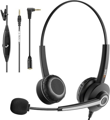 Wantek Casque Binaural avec Microphone antibruit, Casque Smartphone pour iPhone, Ordinateur Portable, Huawei, HTC, LG, ZTE Blackberry, téléphone Portable Android avec Prise Jack 3,5 mm