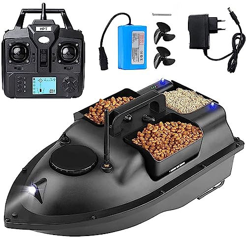 XDLYWUZIQ Köderboot, Intelligentes Rc-Köderboot-Schnellboot, 500 M Fernbedienungsentfernung, DREI Hopper Mit Großer Kapazität, Fischfinder-Schiffsboot Mit LED-Navigationslicht,12000mAh