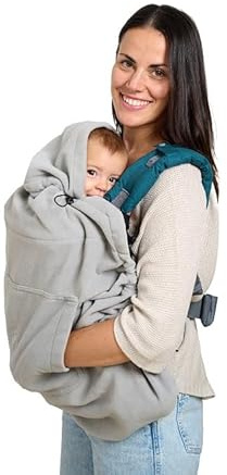 Momawo – Cobertor Porteo Polar ECO Bebé con Capucha | Funda para Mochila Portabebe | Fular Cobertor Invierno | Adaptable a Todo Tipo de Mochilas, Fulares y Mei-tais | Resistente al Agua | Color Gris