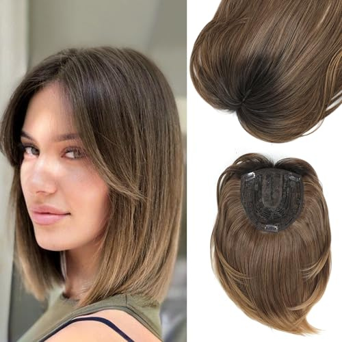 MORICHY Toupet in capelli sintetici da 30 cm con base grande da 16,5 x 16,5 cm per aggiungere volume extra. Toupet morbidi ombré marrone con frangia (ombré marrone 3'