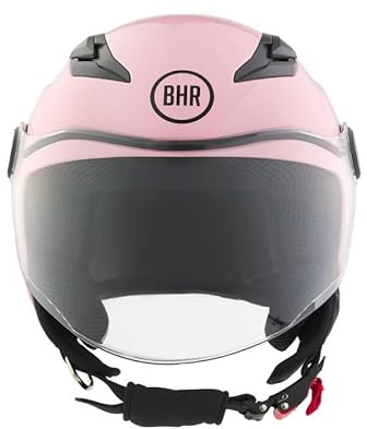 BHR Halvjet barnmotorcykelhjälm, 838 Child, skoterhjälm ECE 22.06, visir mot repor och mikrometrisk utlösning, rosa, L