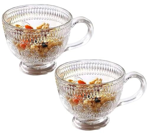 eKsdf 2er Kristallglas Kaffeebecher Latte Macchiato Gläser mit Henkel Große Teegläser Kaffeeglas 350ml Müslibecher für Tee,Cappuccino,Milch,Latte,Joghurt