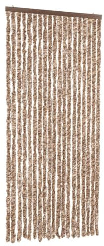 vidaXL Rideau Anti-Mouches, Store Anti-Insectes avec Crochet, Rideau de Porte Longueur et Largeur Réglables, Beige et Marron Foncé 56x185 cm Chenille