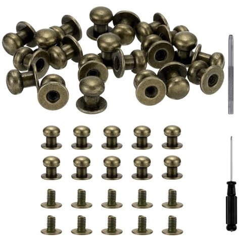 sourcing map Tornillos de cabeza redonda de 8 mm, remaches de aleación de cuero con destornillador hueco para reparar y decorar tela, ropa, zapatos, bolsas, bricolaje, bronce