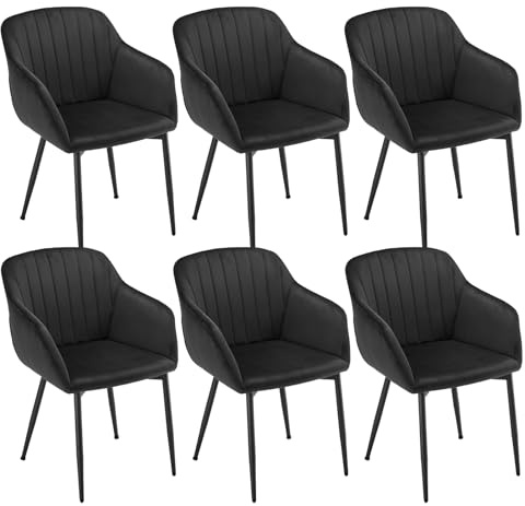 Goeurvant Chaises Noir Velours Salle à Manger avec Accoudoirs Lot de 6, Chaise de Cuisine Rembourrée et Pieds en Métal pour Salon Cuisine et Bureau
