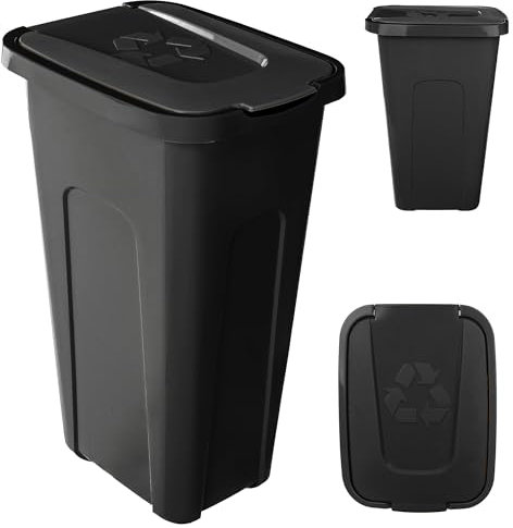 KADAX Poubelle pour tri des déchets 30L, Poubelle robuste avec couvercle à charnière étanche à l'air, Conteneur de déchets pour système de tri des déchets, Poubelle en plastique (1, Couvercle Noir)