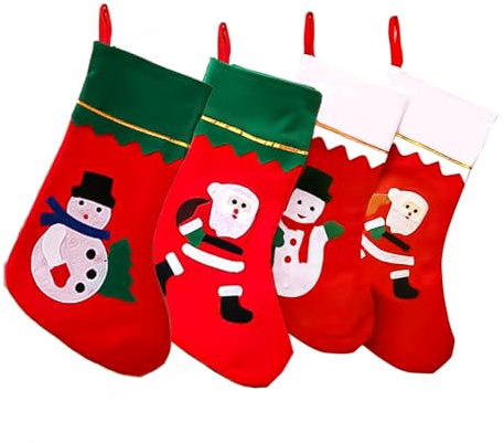 Bipl 4 Stück Weihnachtsstrümpf, Aufhängen Nikolausstrümpfe, Weihnachtssocken Kamin, Weihnachtsstrumpf zum Befüllen Hängende Kamin, für Weihnachten Schaufenster Weihnachtsbaum Geschenke Familie Deko