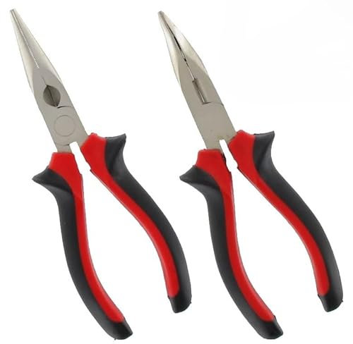 HERO Spitzzange 2er Set Telefonzange Radiozange Flachrundzange Radiozange Flachzange Zangen gerade/gebogen 160 mm Zange Seitenschneidefunktion Antirutsch-Griff Heimwerker Handwerker Hausmeister