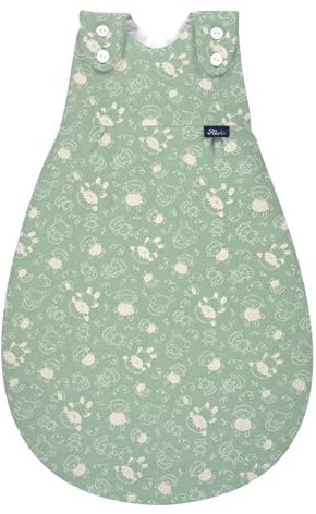 Alvi Baby Mäxchen Außensack Schlafsack im SET mit Babylöffel DeinKinderland Ganzjahresschlafsack | Babyschlafsack | Sommerschlafsack | Winterschlafsack (Schäfchen grün, 68-74)