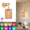 TRUYOK Holz Innen Wandleuchte mit Fernbedienung Akku Glühbirne Vintage Wandlampe RGB Dimmable Nachttischlampe E27 Retro Bambus Laterne Rustikal Wandlampe für Wohnzimmer, Schlafzimmer, Treppen, Flur