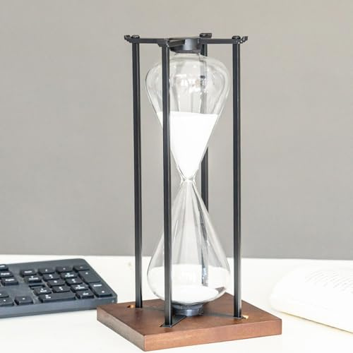 Grande timer in ferro nero per artigianato a clessidra, 60 minuti, timer moderno in vetro, regalo per uomini e donne, timer di sabbia per cucina, casa, ufficio, decorazione per desk (bianco)