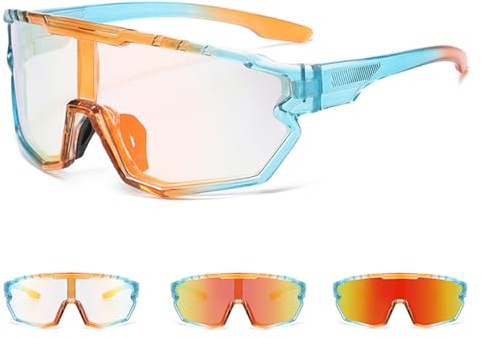 FOSDICK Lunette de Cyclisme Photochromique Homme Femme Lunette Vélo VTT Anti-UV400 Lunettes Photochromiques lunettes Running, Orange
