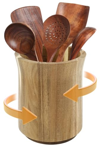 Porte-ustensiles en bois rotatif à 360° pour ustensiles de cuisine - Grand organisateur pour ustensiles de cuisine - Décoration de plan de travail - Petits objets (1 pièce)