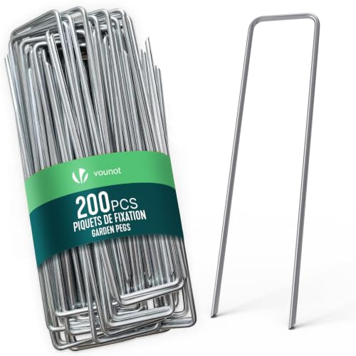 VOUNOT® 200Unds Grapas Césped Artificial Malla Antihierbas 150x30MM Ø 3mm Estacas Fijación Clavos de Metal Galvanizados Clavijas Seguridad Jardín Forma de U Anclaje de Tierra Piquetas Sujeción Camping