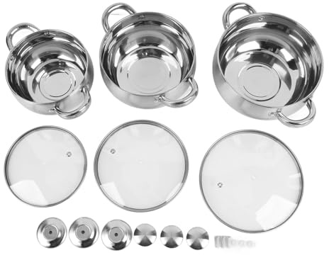 3-delad soppgryta i rostfritt stål med lock Tjockbottnad Nonstick-beläggning Dubbla handtag