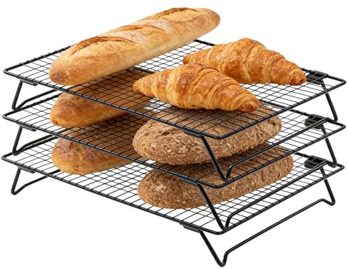 BAIFULAI Rejilla de enfriamiento de acero inoxidable, 3 unidades, 40 x 25 x 7 cm, apilable, antiadherente, rejilla de enfriamiento que ahorra espacio para freír, hornear, asar, enfriar
