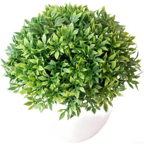 Palla di erba artificiale, 14 x 14 x 7,5 cm, bonsai in vaso per decorazione domestica, oggetti di scena per matrimoni e fotografie, struttura realistica a 32 maglie, verde sostenibile a bassa