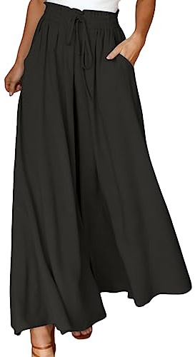 Générique Pantalon Large Femme Fluide Été Taille Elastique Haute Pantalons Jupe Culotte Chic Et Elegant Décontracté Léger À Jambes Larges avec Poches pour Bureau Et Travail