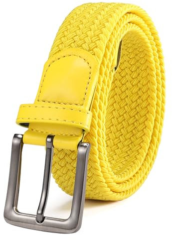 BOZEVON Lässig Elastischer Stoffgürtel - Stretchgürtel Elastik Flechtgürtel Geflochtener Dehnbarer Gürtel für Herren Gelb