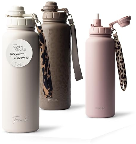 MAMEIDO Thermosflasche mit Strohhalm personalisiert 1200 ml, auslaufsichere Trinkflasche Edelstahl isoliert, Namensgravur als personalisiertes Geschenk (personalisiert)