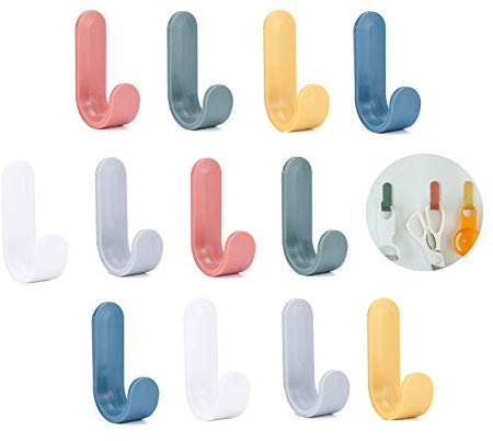 Bosillsm 12 Stück Bunte haken selbstklebend, Wandhaken Selbstklebende für Bad Toilette Handtuchhalter Küche Büro Kleiderhaken Kinder Handtuchhaken