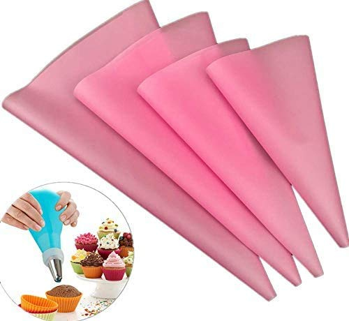 Joyeee Reusable Piping Bags, Thickened 4 Pcs Cupcake Cake Icing Piping Bags Set, 4 Size Cake Decorating Bags - Mini Small Medium Large Heavy Duty Cake Piping Bags, Pink