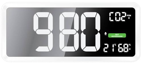 Technoline WL1040, luftkvalitetsmätare, väggklocka, CO2-display, färgvisning av CO2-innehållet med grafiska ventilationsrekommendationer, vit