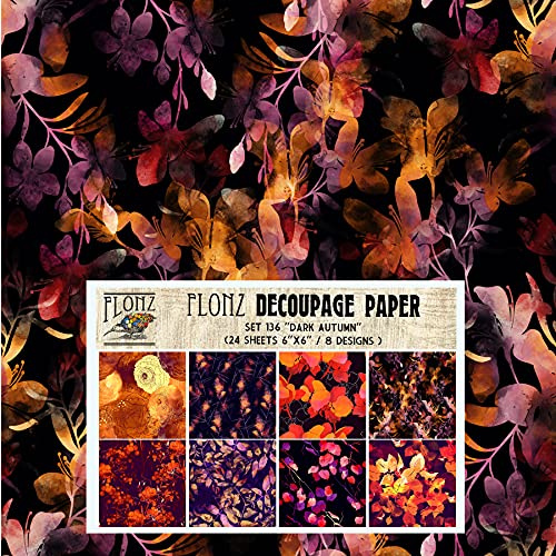 Decoupage Paper Pack (24 Sheets 6x6) Dark Autumn FLONZ Vintage Styled Seamless Pattern Paper for Decoupage, Craft and Scrapbooking Autumn Leaves Grass